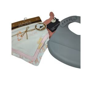 Baby Bundle - Gray Bib, Organic Cotton Bibs, Hat 0-6M